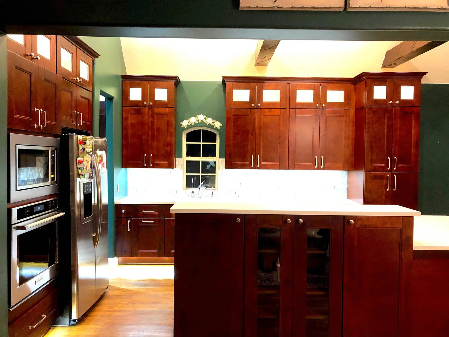 Contemporary With Glass Backsplash