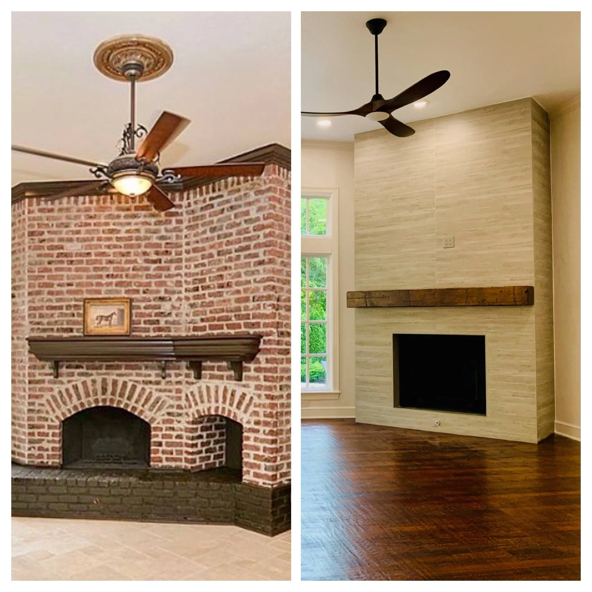 Before and after fireplace renovation